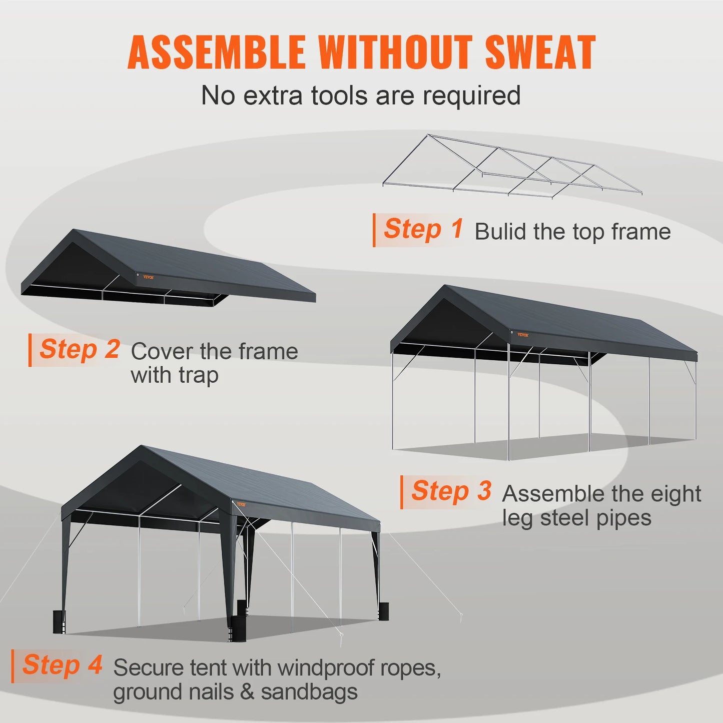 VEVOR Carport 10x20ft Heavy Duty Car Canopy Garage with 8 Reinforced Poles and 4 Weight Bags