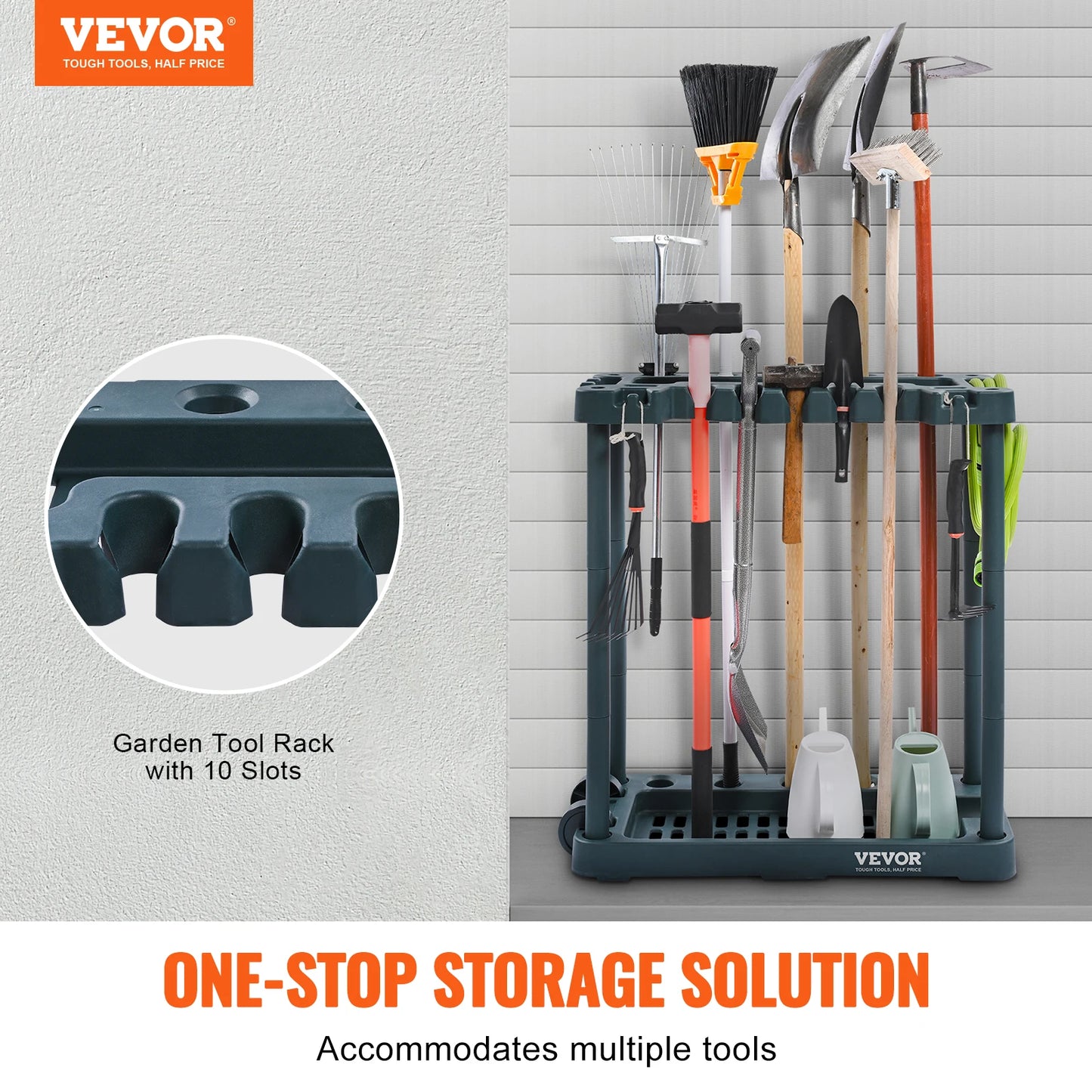 VEVOR 10 Slots Yard Garden Tool Organizer Long-Handled Tool/Rake/Broom Tower Storage Rack Stand Holder for Garage Organization