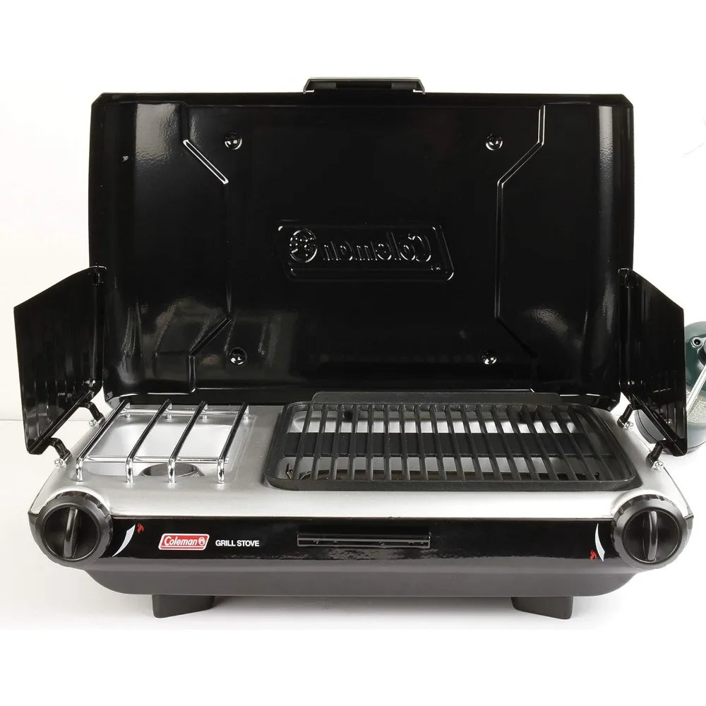 Tabletop 2-in-1 Camping Grill/Stove, 2-Burner Propane Grill