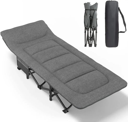Camping Cot with Cushion and Pillow, Portable Folding Bed for Sleeping