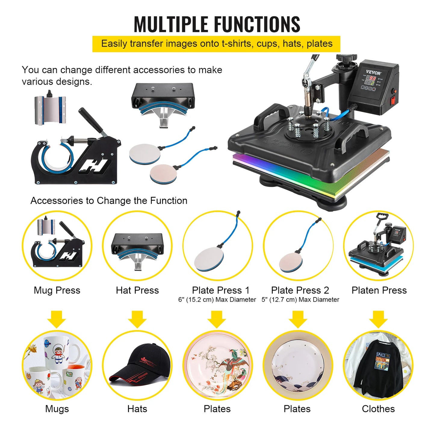 VEVOR Heat Press Multifunctional Sublimation Transfer Machine 12 x15 in 6 Accessories 360 Degree Rotation